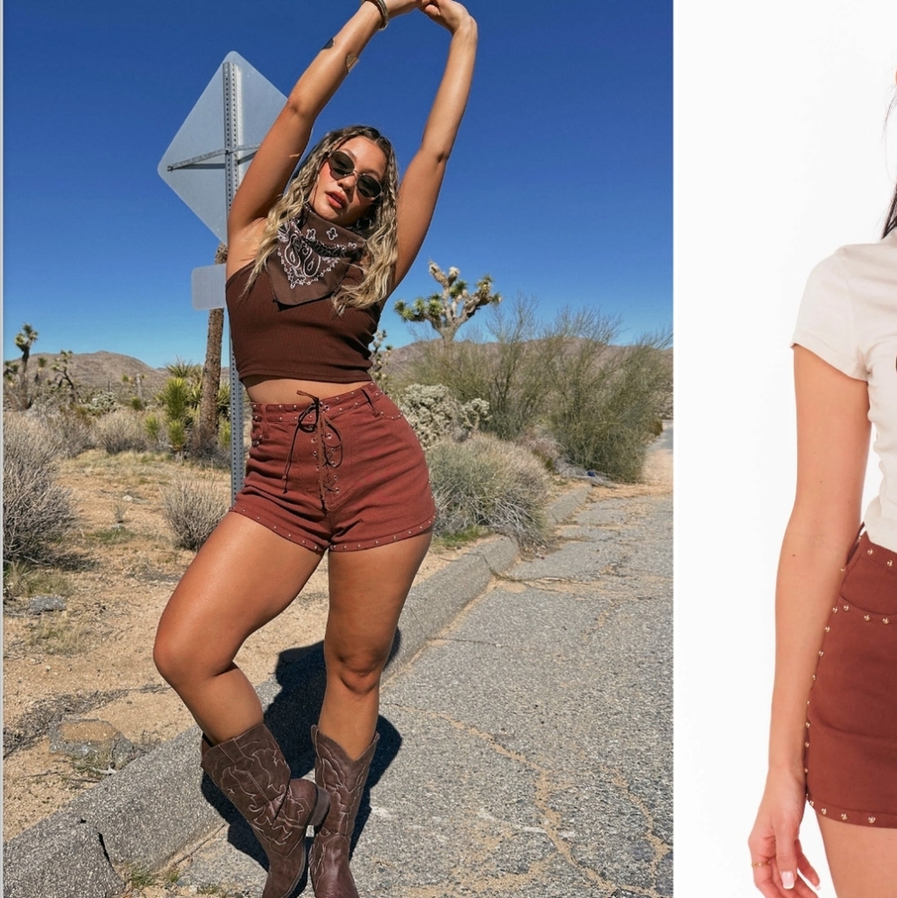 Show Me Your MuMu Brown Jean Shorts Casual Chic